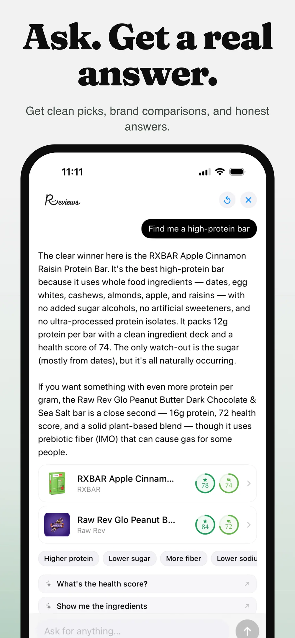 Reviews product question interface